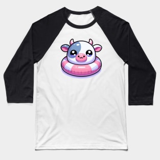 Kawaii Cow on a Pool Float Baseball T-Shirt